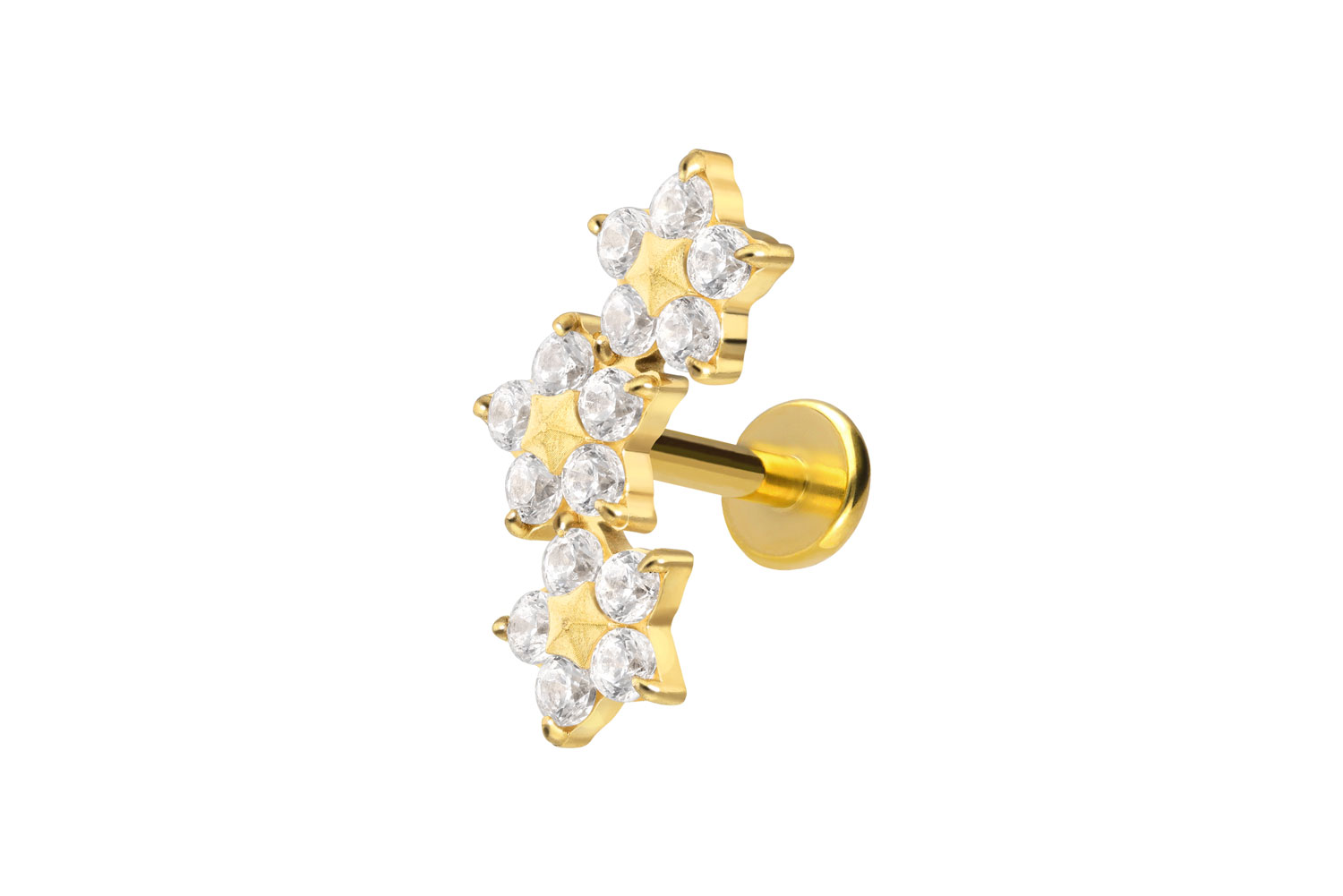 Titan Labret Piercing mit Push Fit 3 KRISTALLBLUMEN